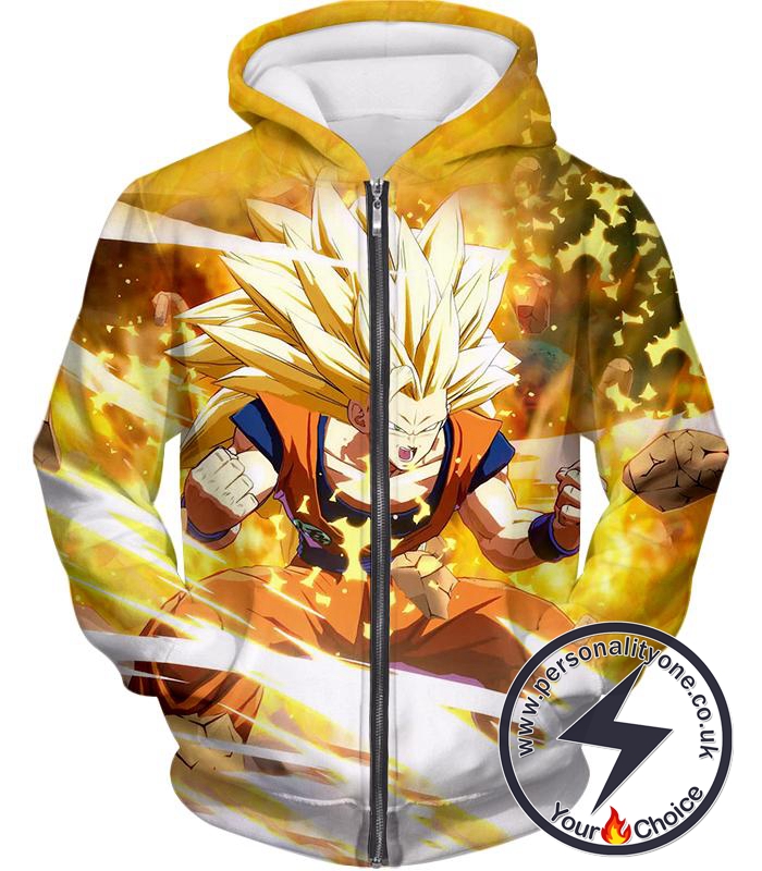 Dragon Ball Super Ultimate Goku Power Rising Super Saiyan 3 Action Zip Up Hoodie